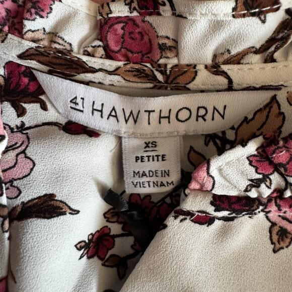 41 Hawthorn Tiffiny Tulip Sleeve Blouse Women’s XS Petite White Maroon NWT - Picture 7 of 7